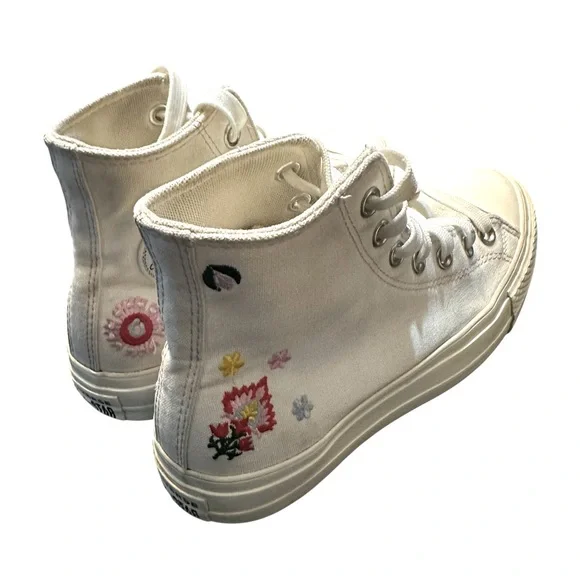 CONVERSE Chuck Taylor All Star Lift Platform Sneakers Floral Embroidery Sz 7.5 - Picture 7 of 12
